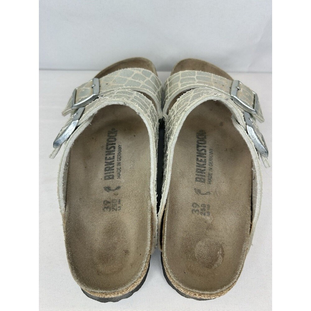 Birkenstock Arizona Silver Gator Gleam Silver 2 Strap Sandals Size 8 US  39 EU - Picture 6 of 9